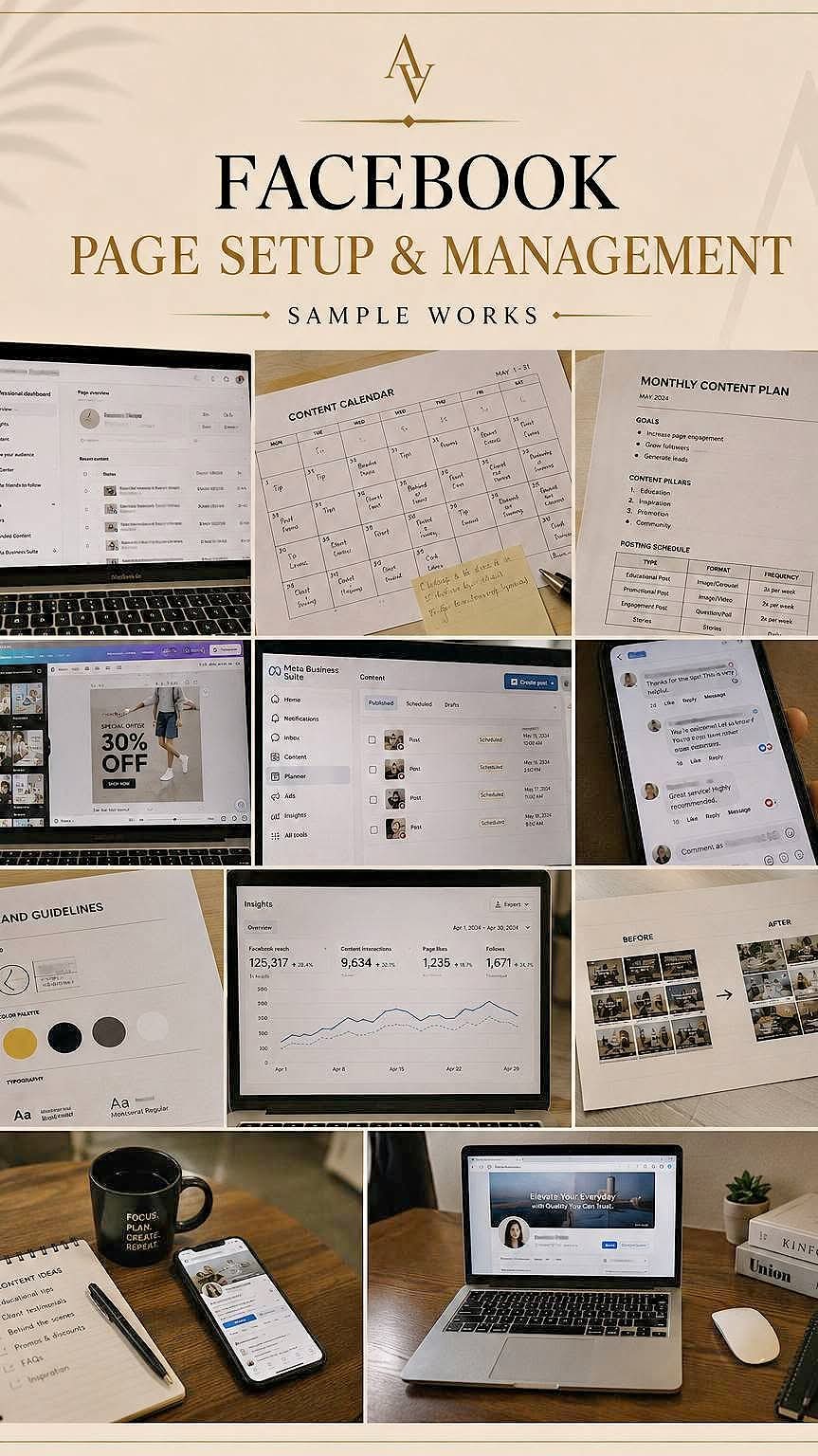 Facebook page setup and management sample work